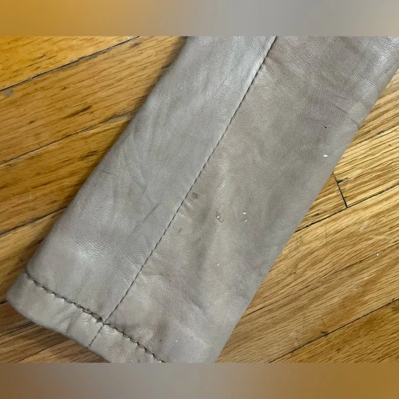 Taupe Michael Kors 100% Genuine Leather moto style jacket flared sleeve M - Picture 6 of 7